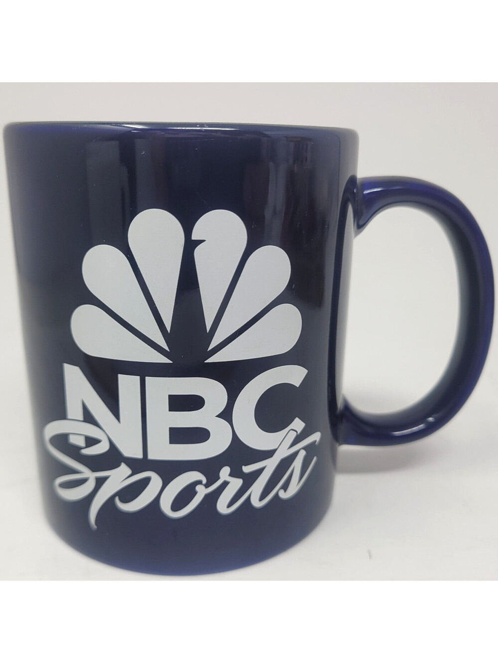 NBC Sports Peacock Logo Ceramic Coffee Mug Navy Blue White Print Vintage Cup